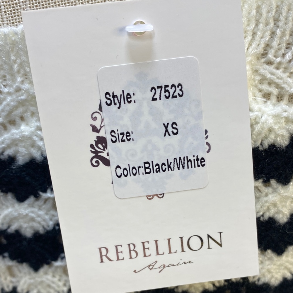 NWT Rebellion Again size XS Crocheted Black and White Striped Women's halter Top - Picture 9 of 14